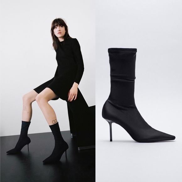 Zara Shoes - ZARA SOCK-STYLE FABRIC HIGH-HEEL ANKLE BOOTS
